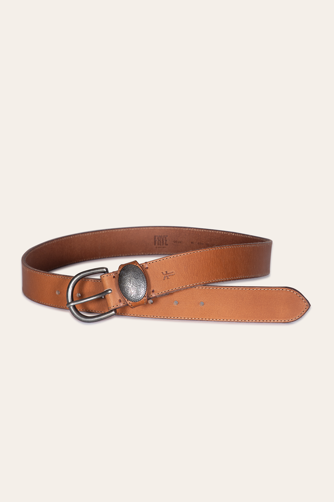 Frye Quality | Women’s Beige 35mm Belt With Concho On Loop