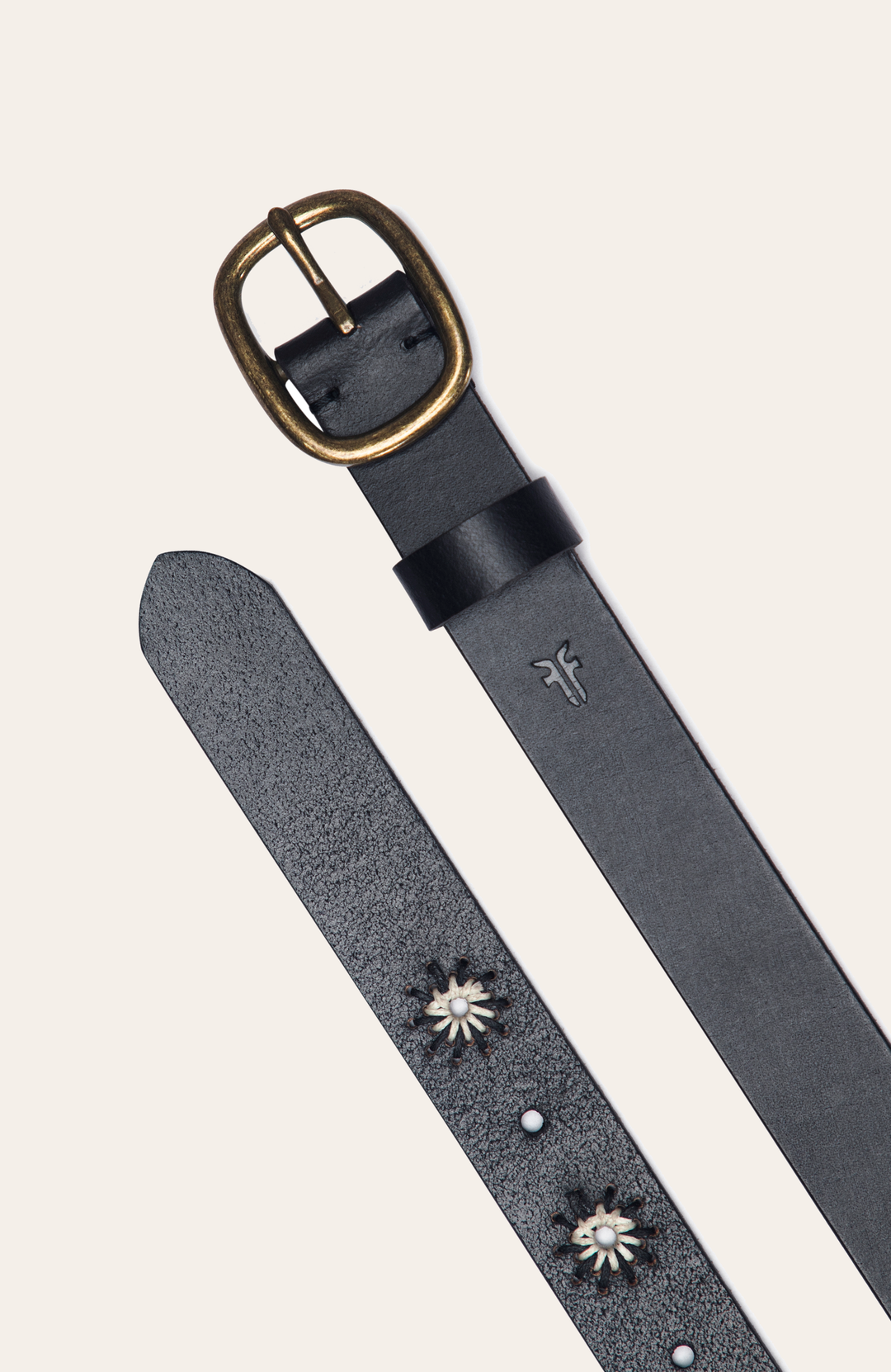 Frye Best Price | 30mm Black Belt With Embroidered Holes