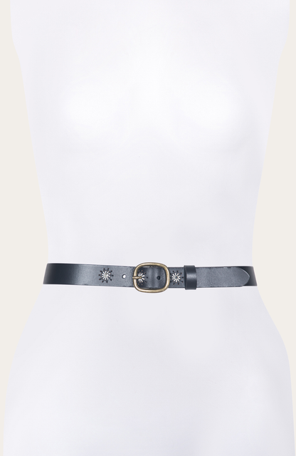 Frye Best Price | 30mm Black Belt With Embroidered Holes