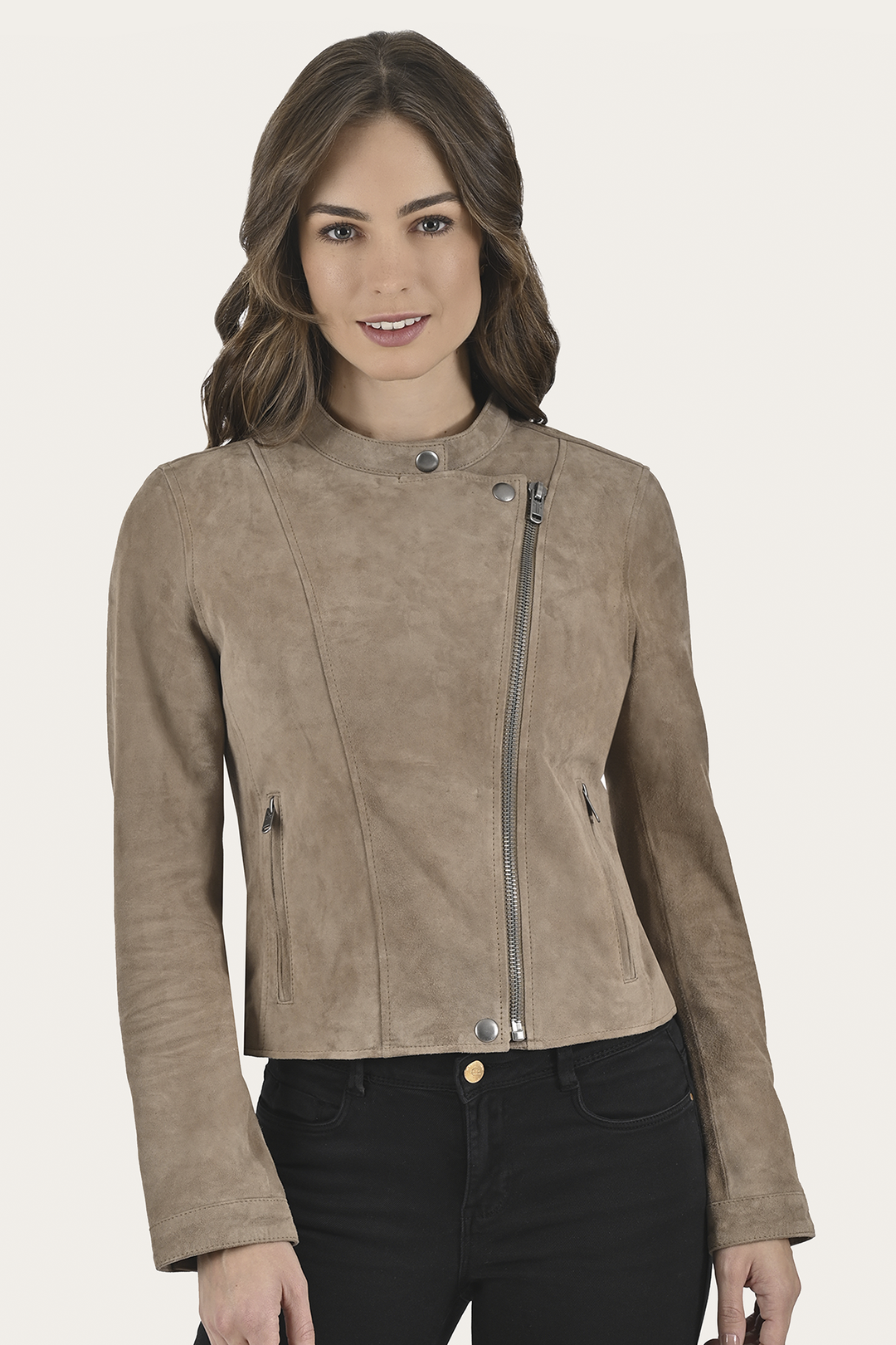 Frye Best Price | Women’s Taupe Jace Hybrid Biker Racer Suede Jacket