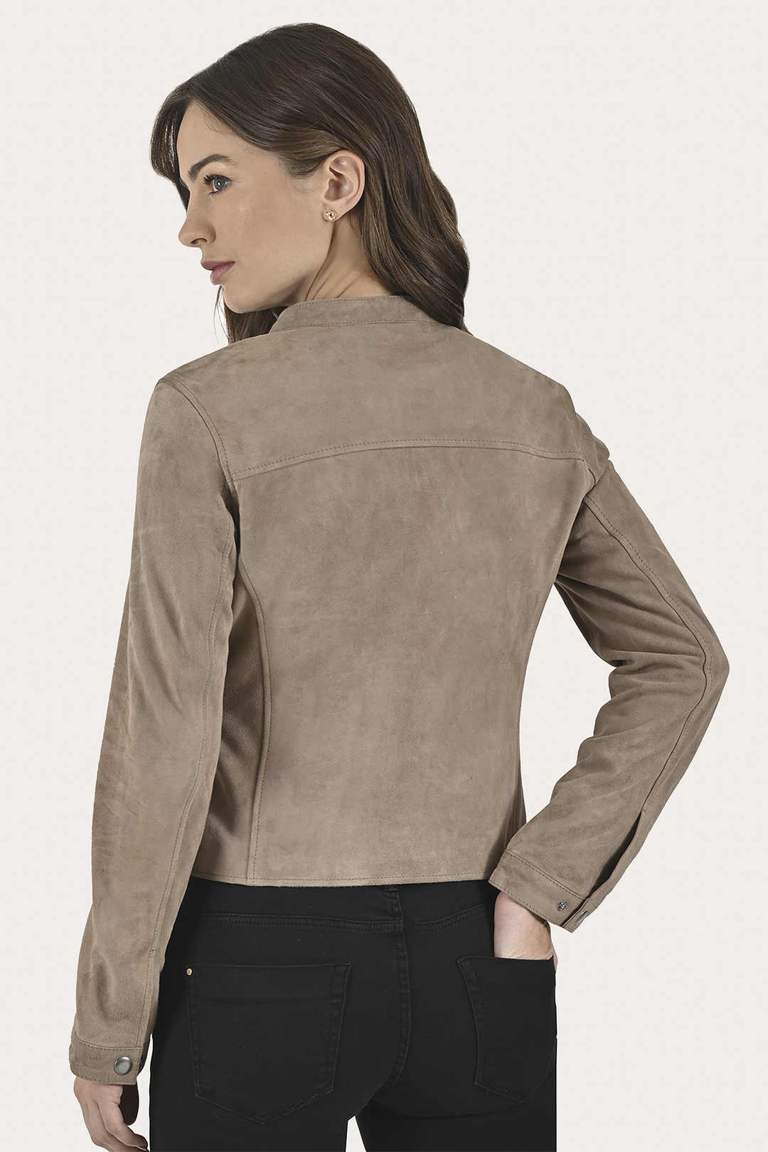 Frye Best Price | Women’s Taupe Jace Hybrid Biker Racer Suede Jacket