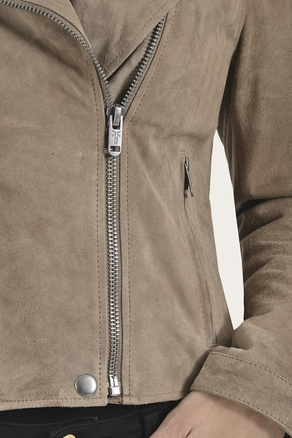 Frye Best Price | Women’s Taupe Jace Hybrid Biker Racer Suede Jacket