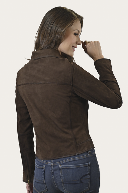 Frye Quality | Women’s Dark Brown Clive Elegant Suede Biker Jacket