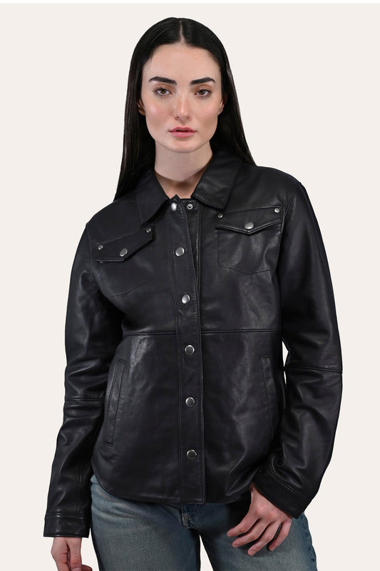 Frye Customer Favorite | Women’s Black Obadiah Leather Shacket