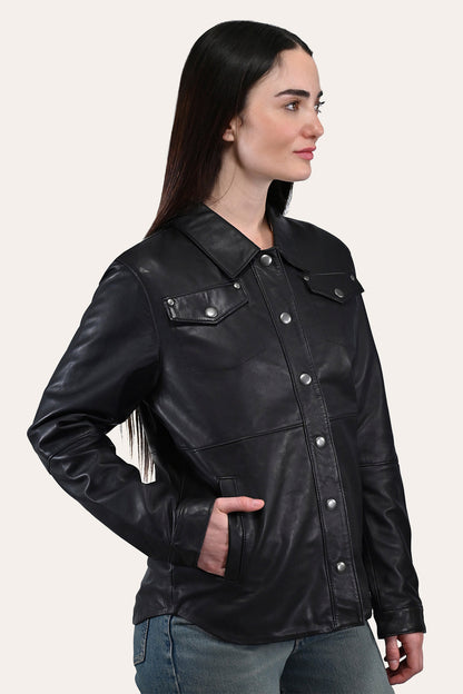 Frye Customer Favorite | Women’s Black Obadiah Leather Shacket