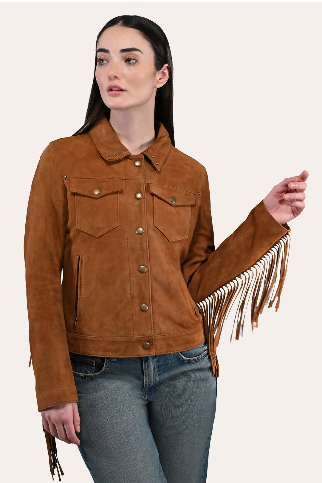 Frye Latest | Women’s Medium Brown Nash Fringed Suede Trucker Jacket