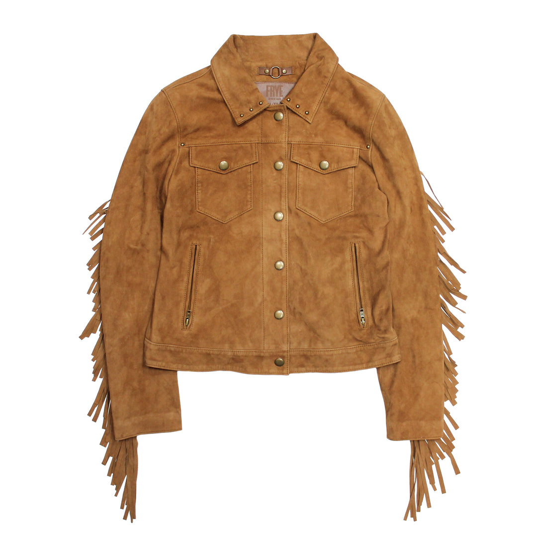 Frye Latest | Women’s Medium Brown Nash Fringed Suede Trucker Jacket
