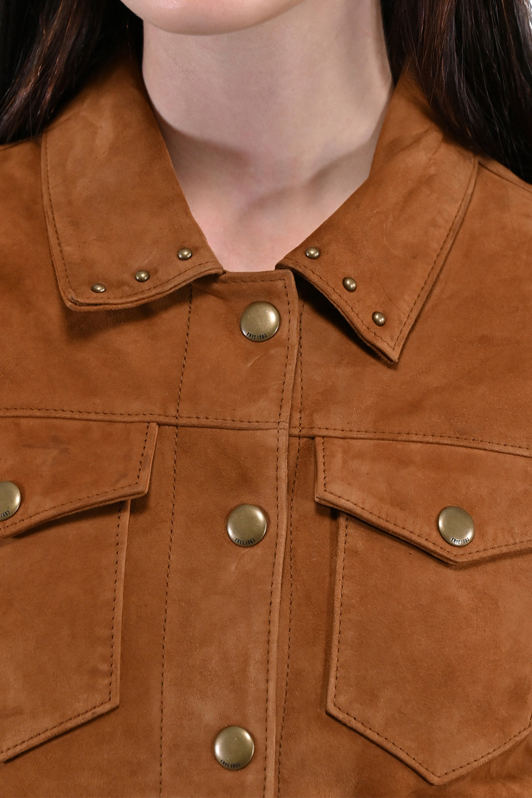 Frye Latest | Women’s Medium Brown Nash Fringed Suede Trucker Jacket