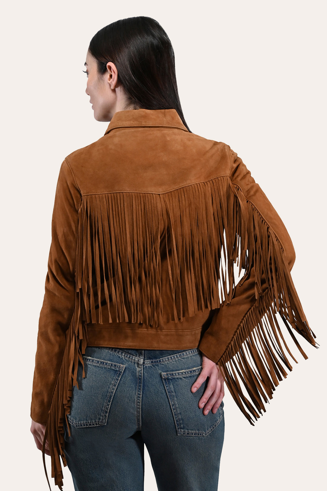 Frye Latest | Women’s Medium Brown Nash Fringed Suede Trucker Jacket