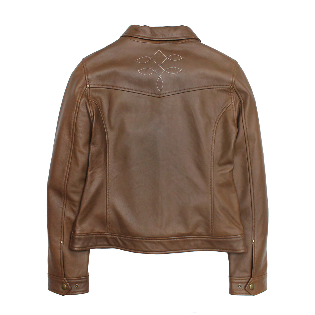 Frye Essential | Women’s Medium Brown Callum Trucker Leather Jacket