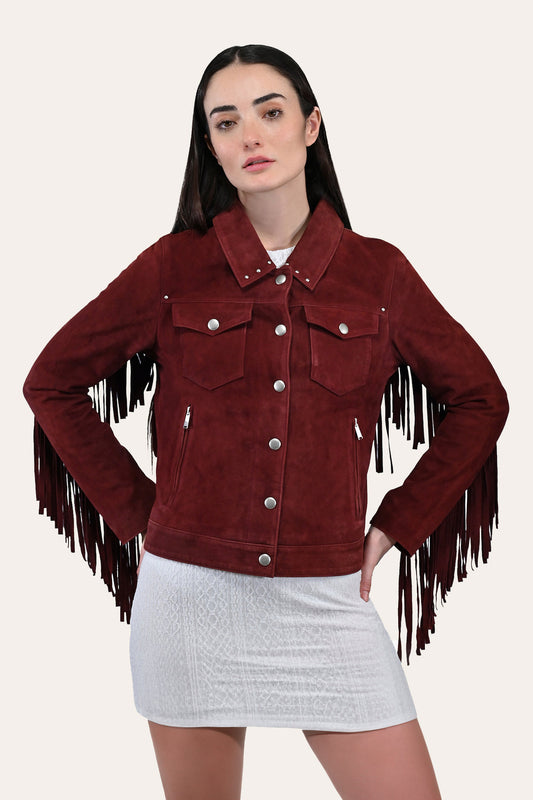 Frye Special Offer | Women’s Oxblood Nash Trucker Suede Jacket