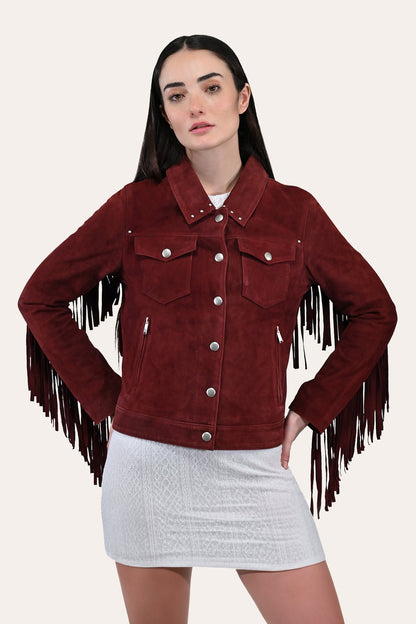 Frye Special Offer | Women’s Oxblood Nash Trucker Suede Jacket