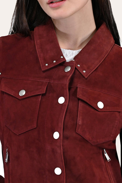 Frye Special Offer | Women’s Oxblood Nash Trucker Suede Jacket