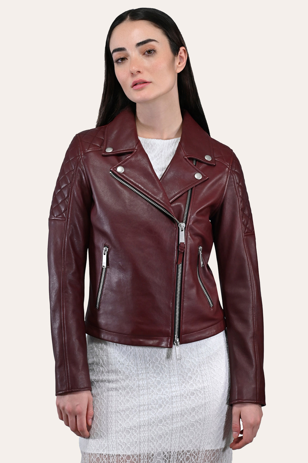 Frye Customer Favorite | Women’s Oxblood Oklahoma Nappa Leather Biker Jacket