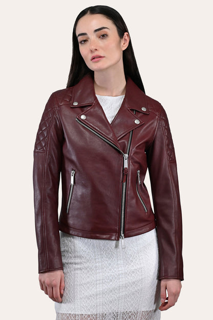 Frye Customer Favorite | Women’s Oxblood Oklahoma Nappa Leather Biker Jacket