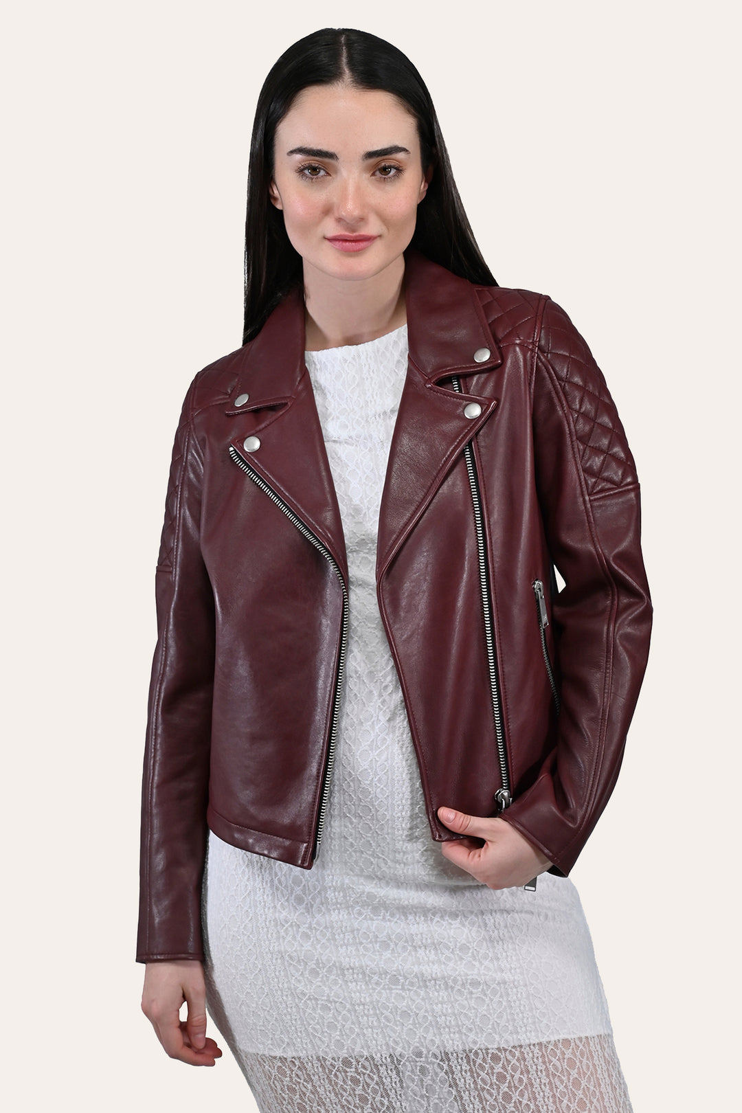 Frye Customer Favorite | Women’s Oxblood Oklahoma Nappa Leather Biker Jacket