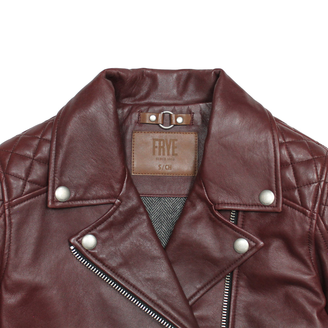 Frye Customer Favorite | Women’s Oxblood Oklahoma Nappa Leather Biker Jacket