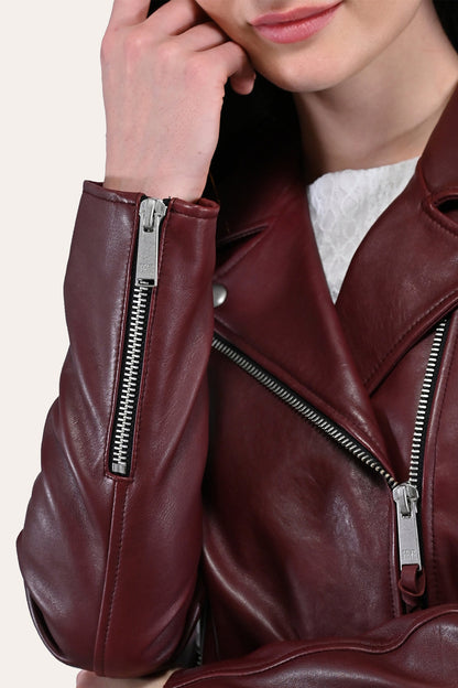 Frye Customer Favorite | Women’s Oxblood Oklahoma Nappa Leather Biker Jacket
