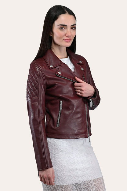 Frye Customer Favorite | Women’s Oxblood Oklahoma Nappa Leather Biker Jacket