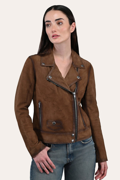 Frye Exclusive | Women’s Dark Taupe Oakley Vintage Suede Biker Jacket