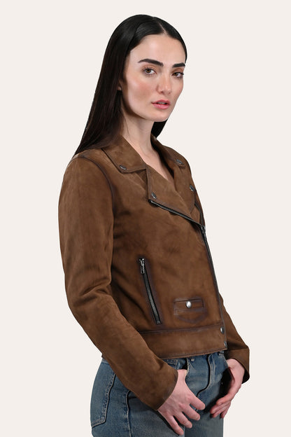 Frye Exclusive | Women’s Dark Taupe Oakley Vintage Suede Biker Jacket