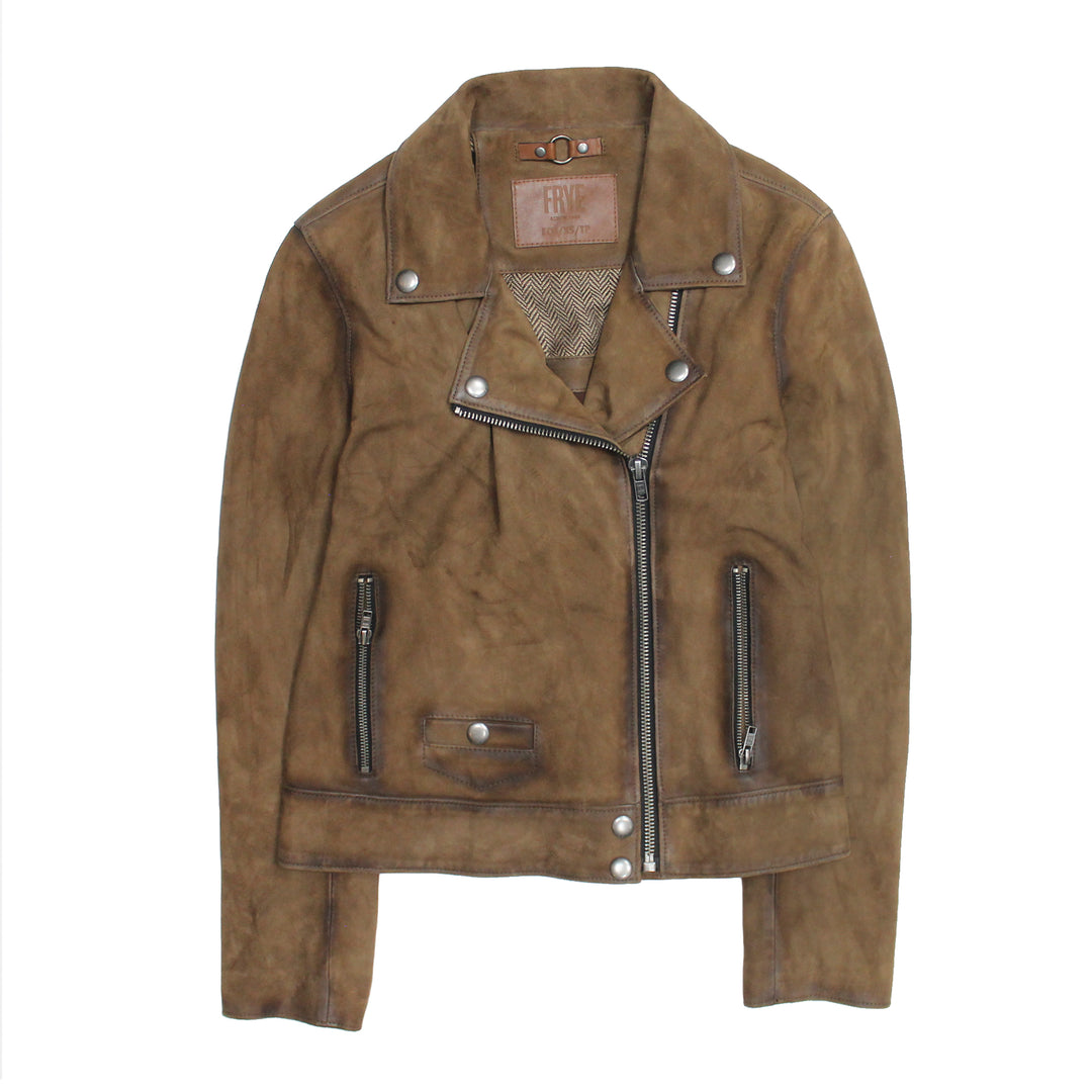 Frye Exclusive | Women’s Dark Taupe Oakley Vintage Suede Biker Jacket