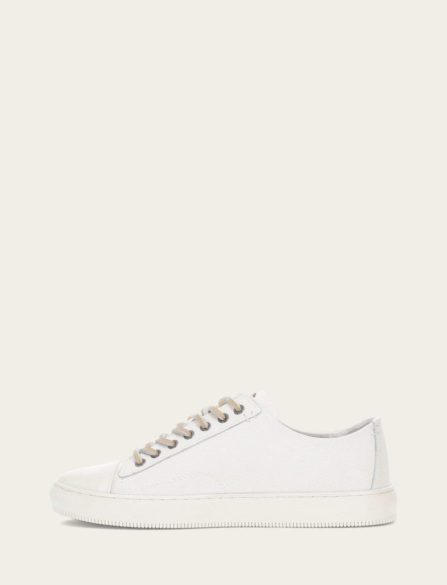 Frye Quality | Men's White Astor Cap Toe Low Lace Sneakers