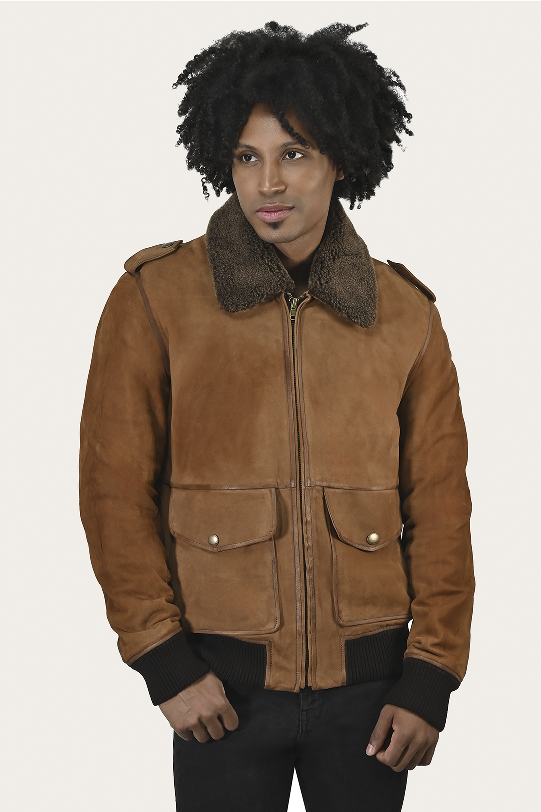 Frye Smart Buy | Men’s Middle Brown Jethro Shearling Flight Suede Jacket