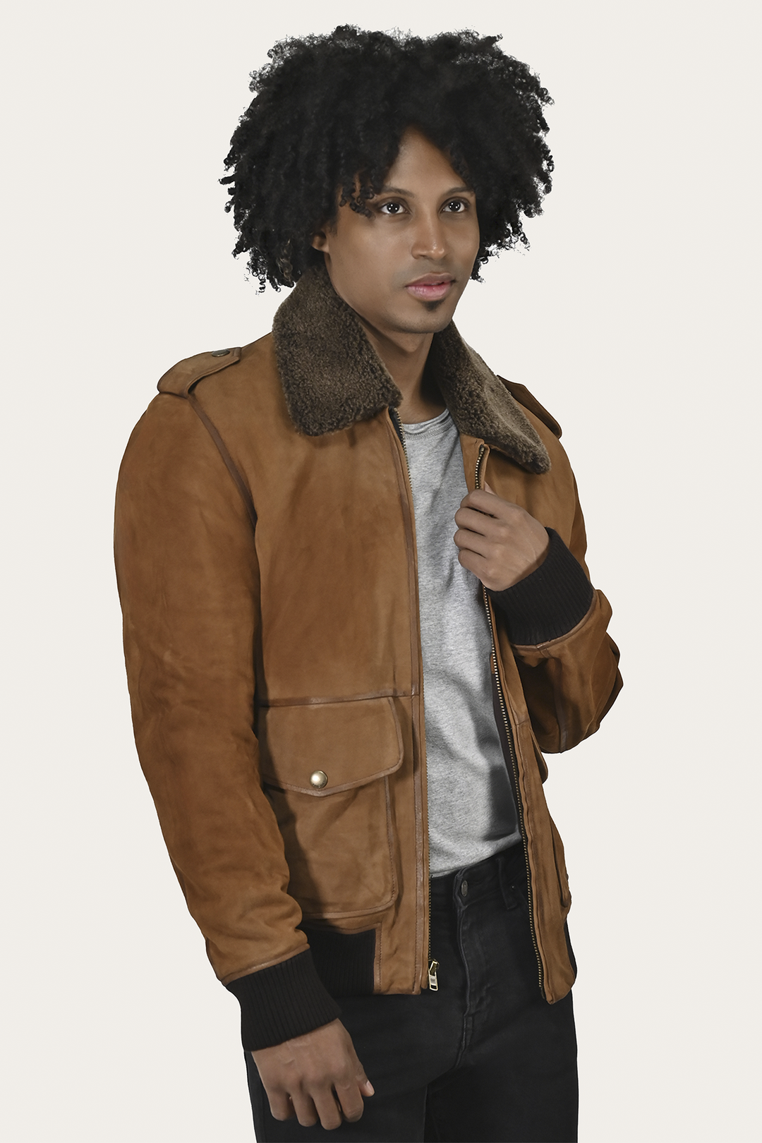 Frye Smart Buy | Men’s Middle Brown Jethro Shearling Flight Suede Jacket