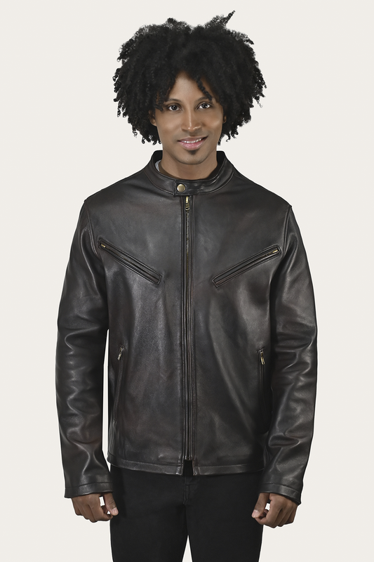 Frye New | Men’s Cognac Black Huck Cowhide Racer Leather Jacket