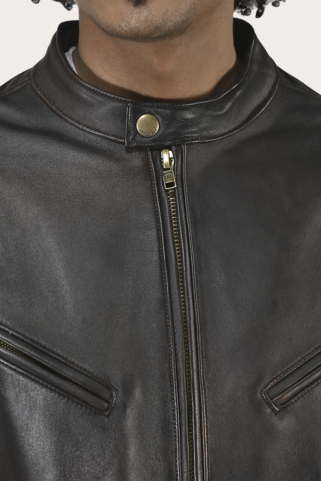 Frye New | Men’s Cognac Black Huck Cowhide Racer Leather Jacket