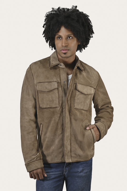 Frye Hot Sale | Men’s Taupe Brock Suede Utility Shacket