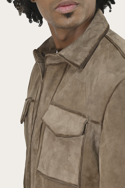 Frye Hot Sale | Men’s Taupe Brock Suede Utility Shacket
