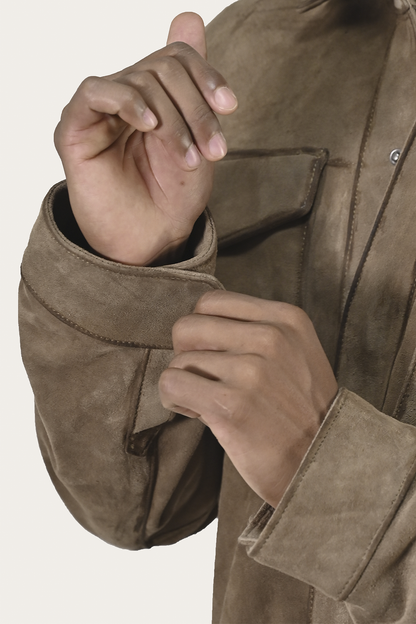 Frye Hot Sale | Men’s Taupe Brock Suede Utility Shacket
