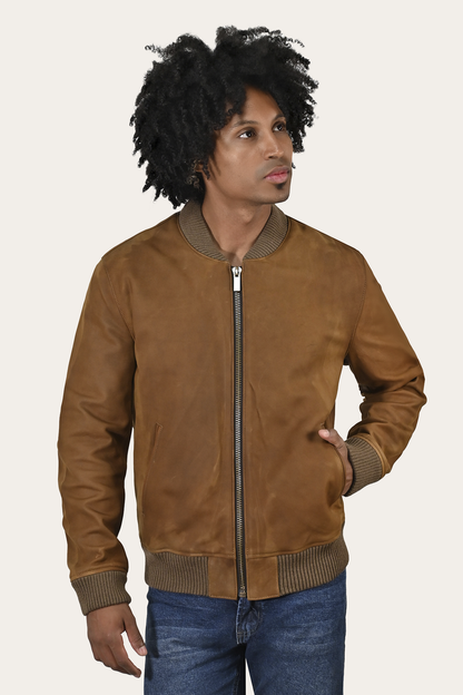 Frye Quality | Men’s Burnt Copper Clay Leather Bomber Jacket