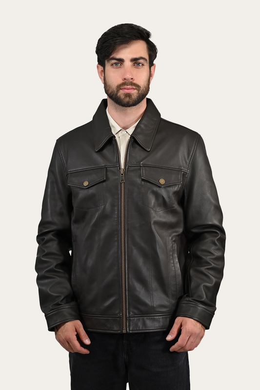 Frye Special Offer | Men’s Dark Brown Durango Trucker Leather Jacket