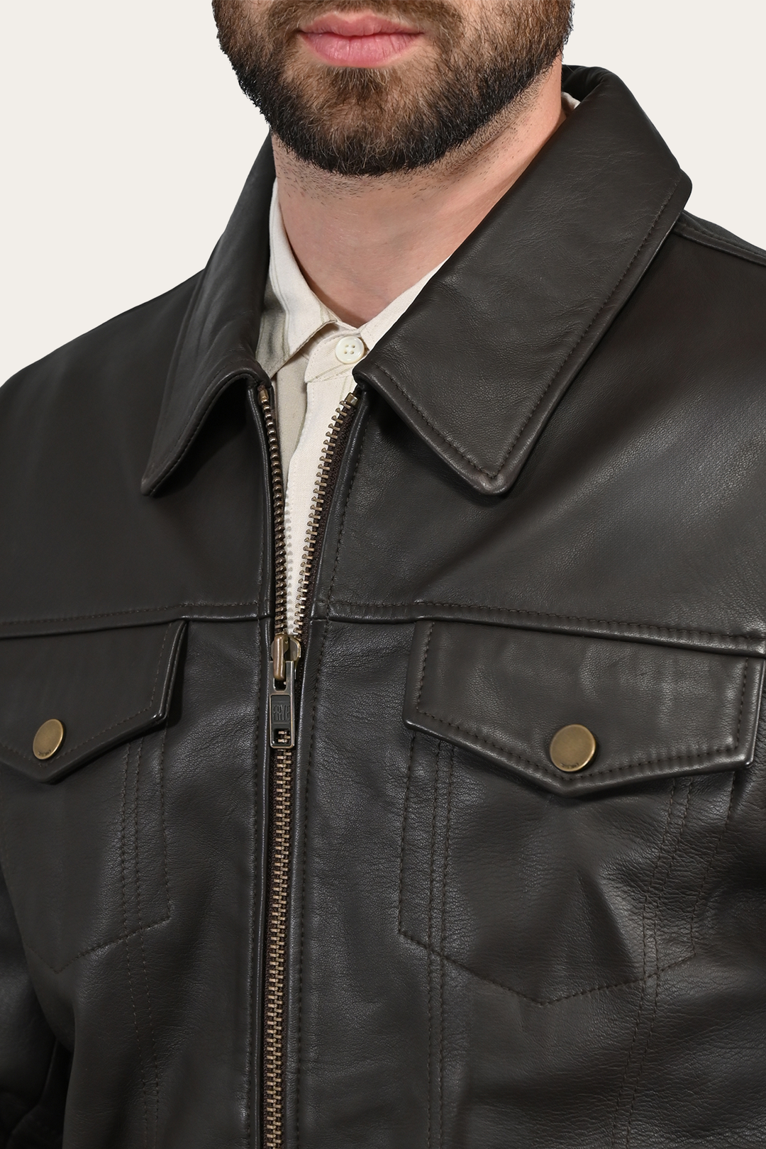 Frye Special Offer | Men’s Dark Brown Durango Trucker Leather Jacket