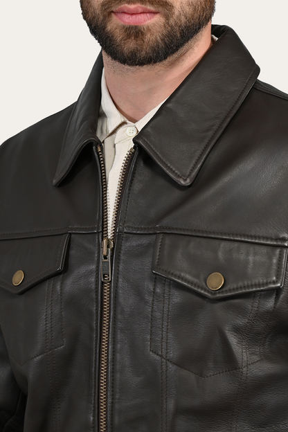 Frye Special Offer | Men’s Dark Brown Durango Trucker Leather Jacket