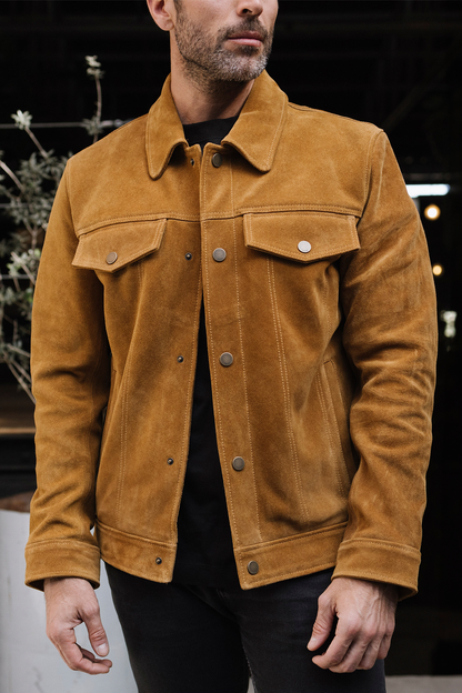 Frye New | Men’s Tan Trailblazer Trucker Suede Jacket