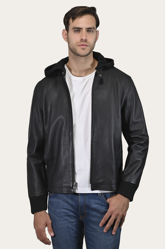 Frye Sale | Men’s Black Saddle Racer Leather Hooded Jacket