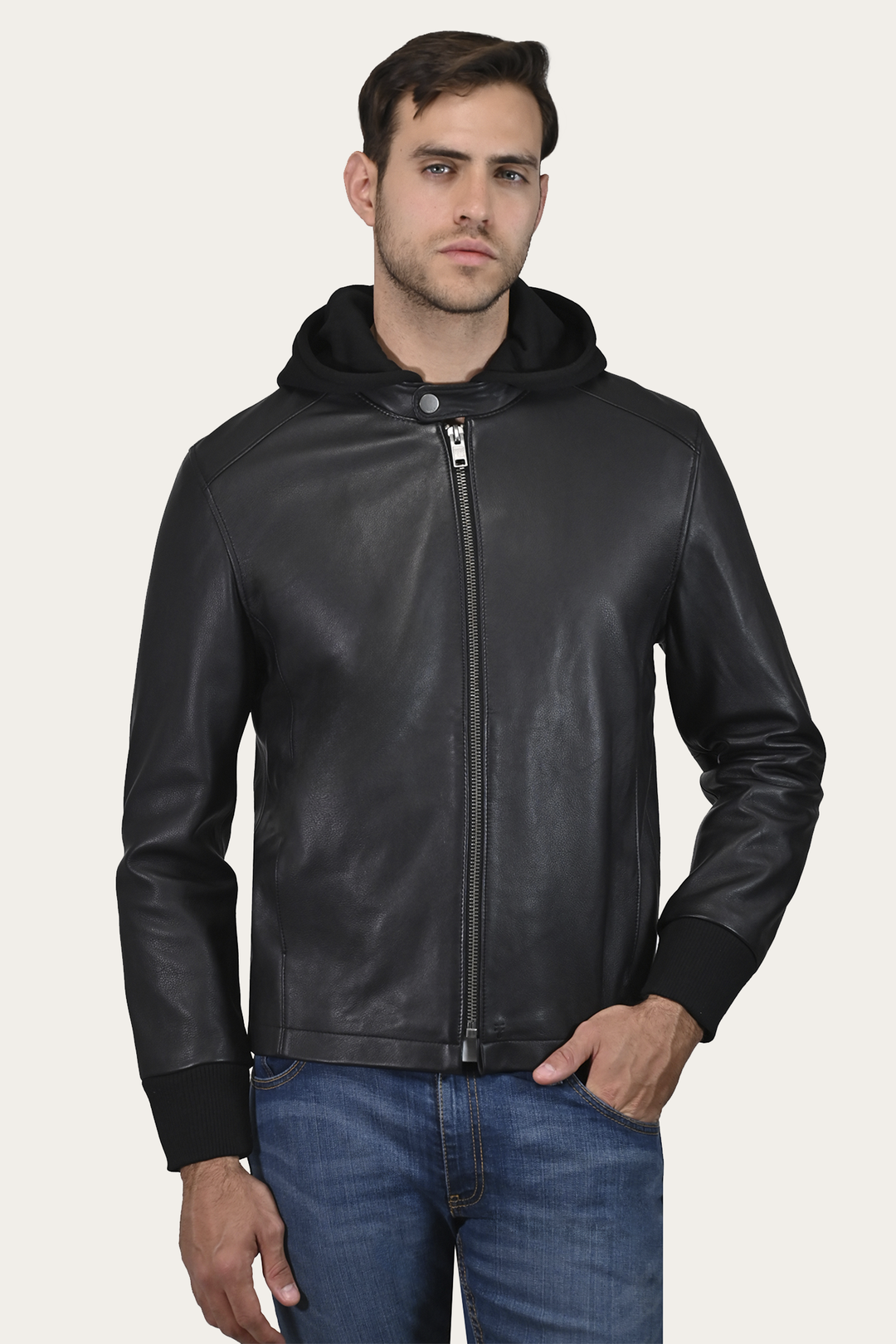 Frye Sale | Men’s Black Saddle Racer Leather Hooded Jacket