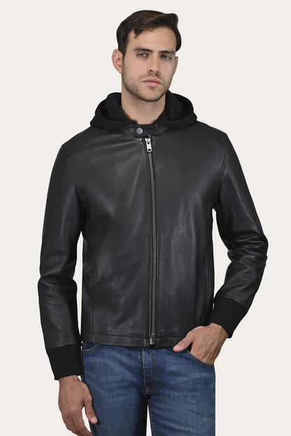 Frye Sale | Men’s Black Saddle Racer Leather Hooded Jacket