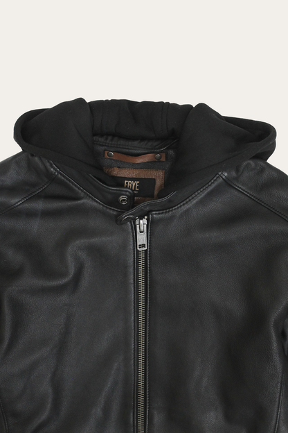 Frye Sale | Men’s Black Saddle Racer Leather Hooded Jacket