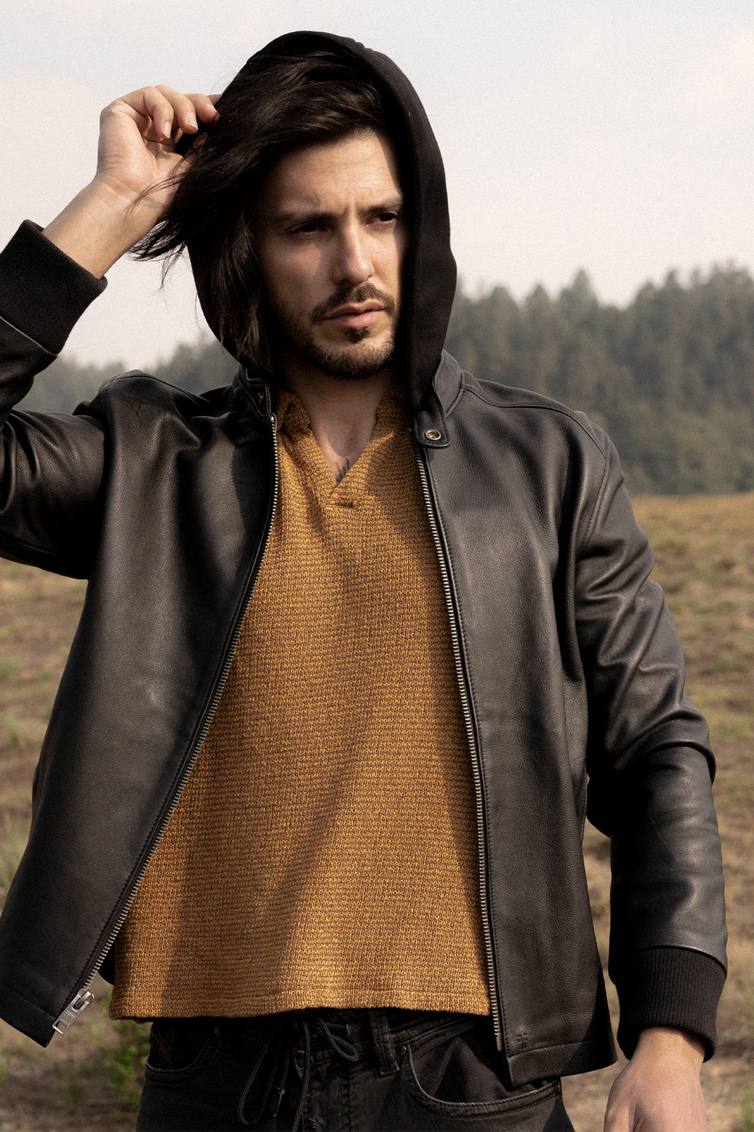 Frye Sale | Men’s Black Saddle Racer Leather Hooded Jacket