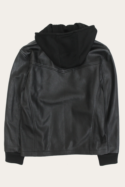 Frye Sale | Men’s Black Saddle Racer Leather Hooded Jacket