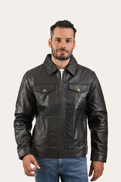 Frye Recommended | Men’s Dark Brown Kentucky Trucker Leather Jacket