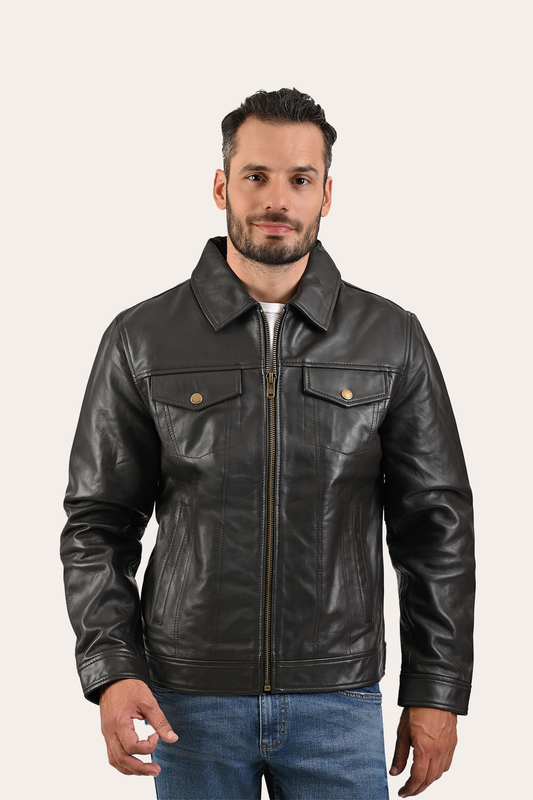 Frye Recommended | Men’s Dark Brown Kentucky Trucker Leather Jacket