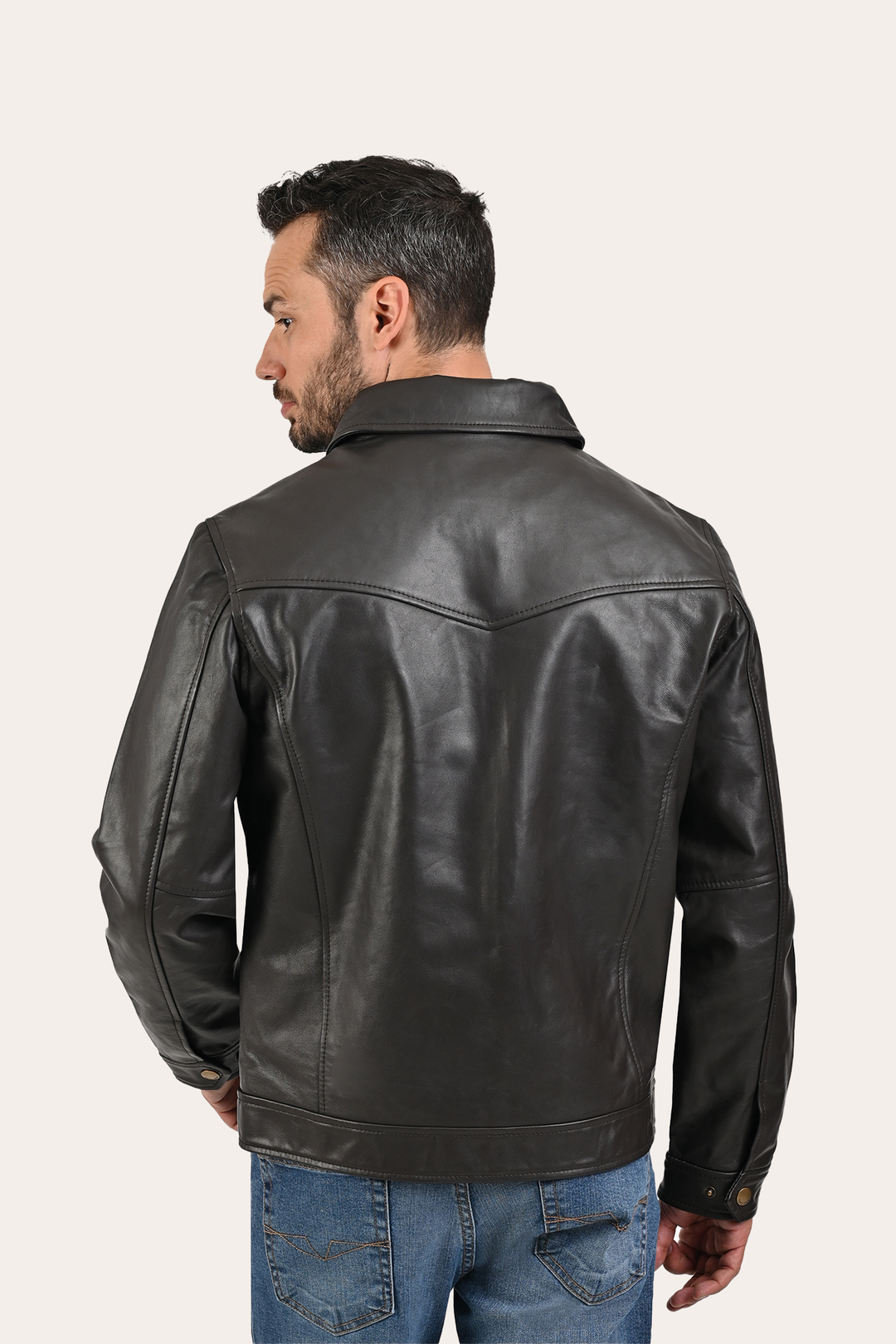 Frye Recommended | Men’s Dark Brown Kentucky Trucker Leather Jacket