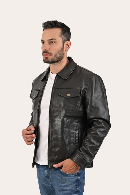 Frye Recommended | Men’s Dark Brown Kentucky Trucker Leather Jacket