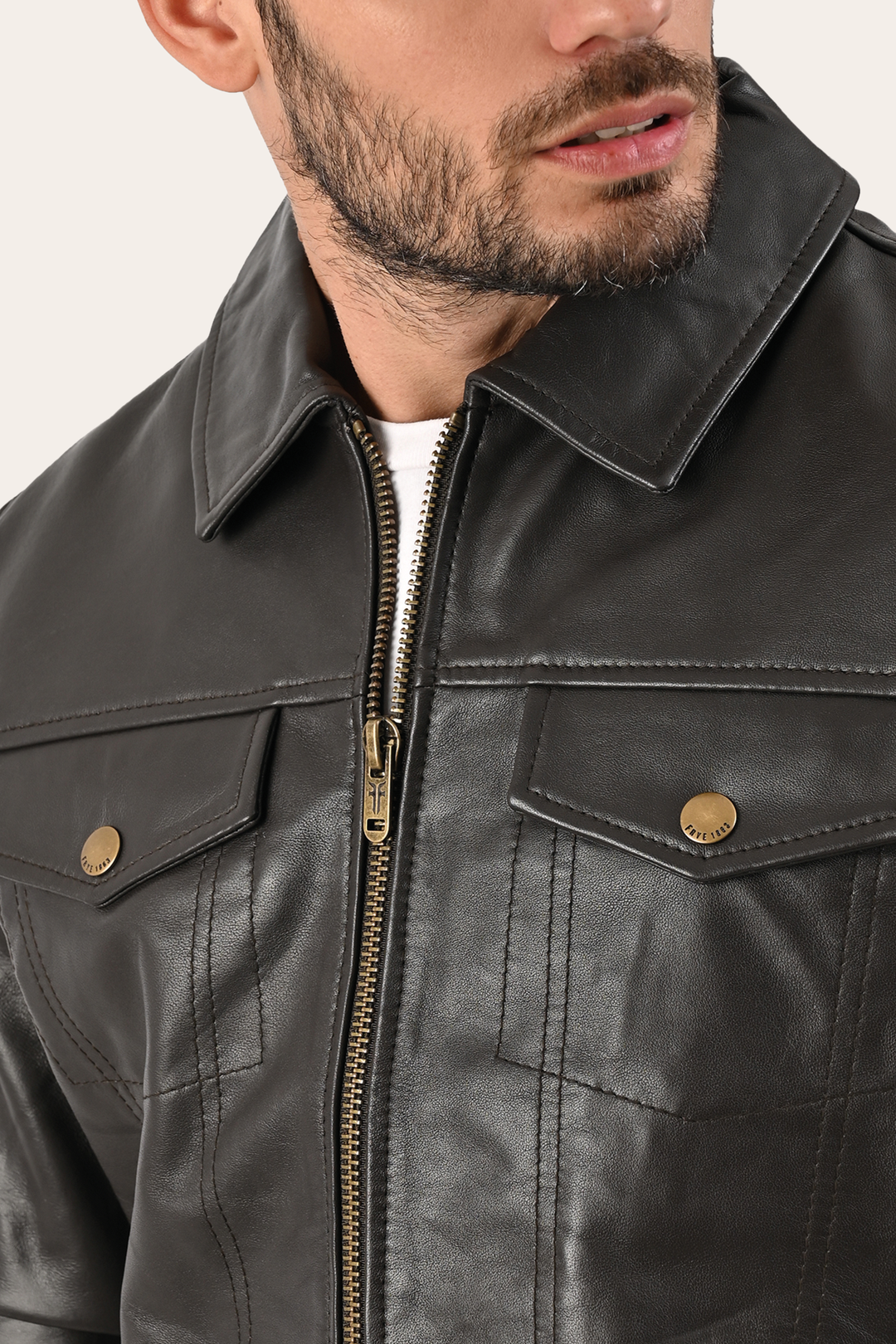 Frye Recommended | Men’s Dark Brown Kentucky Trucker Leather Jacket